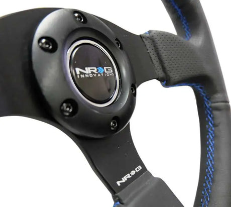 NRG Reinforced Steering Wheel (320mm) Black Leather w/Blue Stitching 