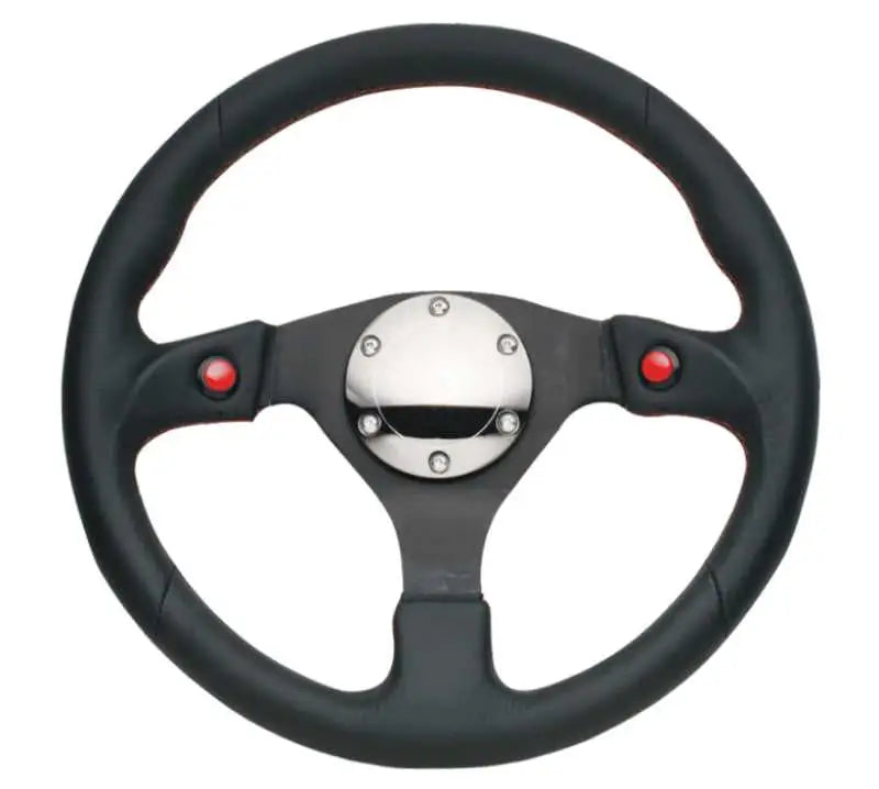 NRG Reinforced Steering Wheel (320mm) Blk Leather w/Dual Buttons 