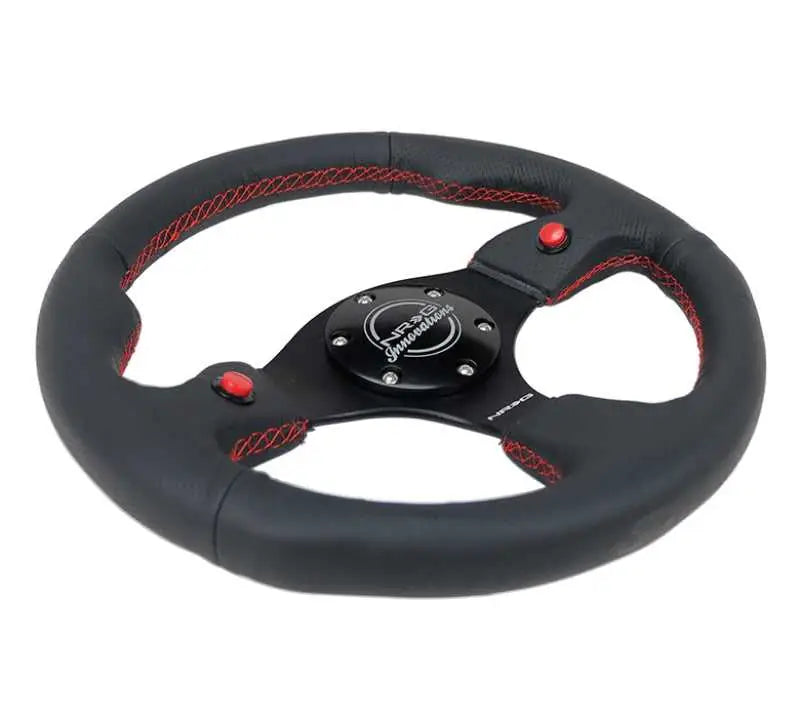 NRG Reinforced Steering Wheel (320mm) Blk Leather w/Dual Buttons 