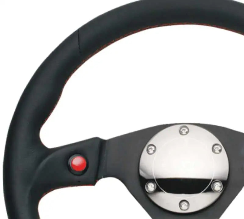 NRG Reinforced Steering Wheel (320mm) Blk Leather w/Dual Buttons 