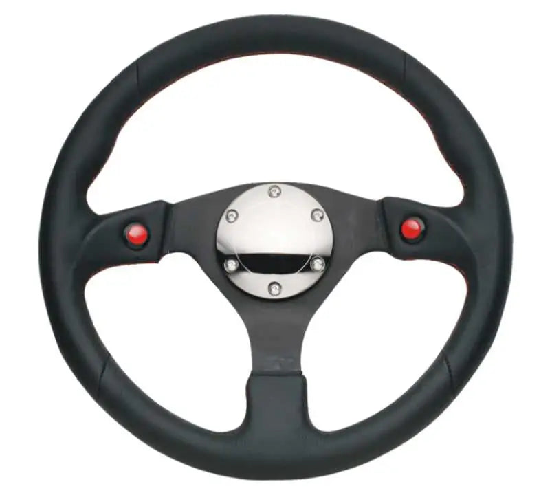 NRG NRG Reinforced Steering Wheel (320mm) Blk Leather w/Dual Buttons