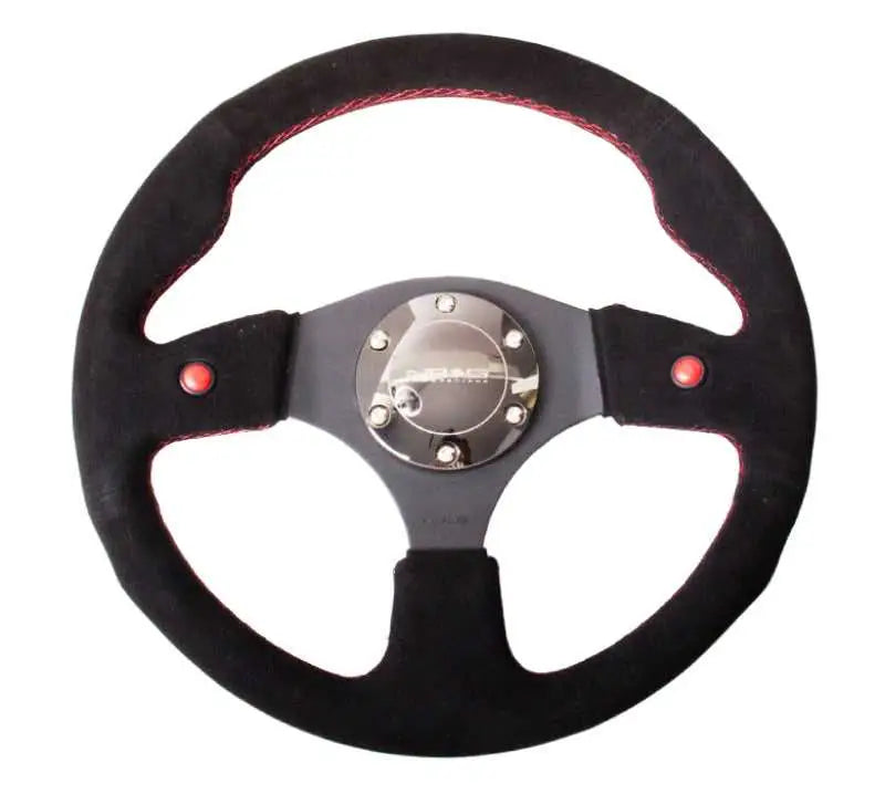 NRG Reinforced Steering Wheel (320mm) Blk Suede w/Dual Buttons 