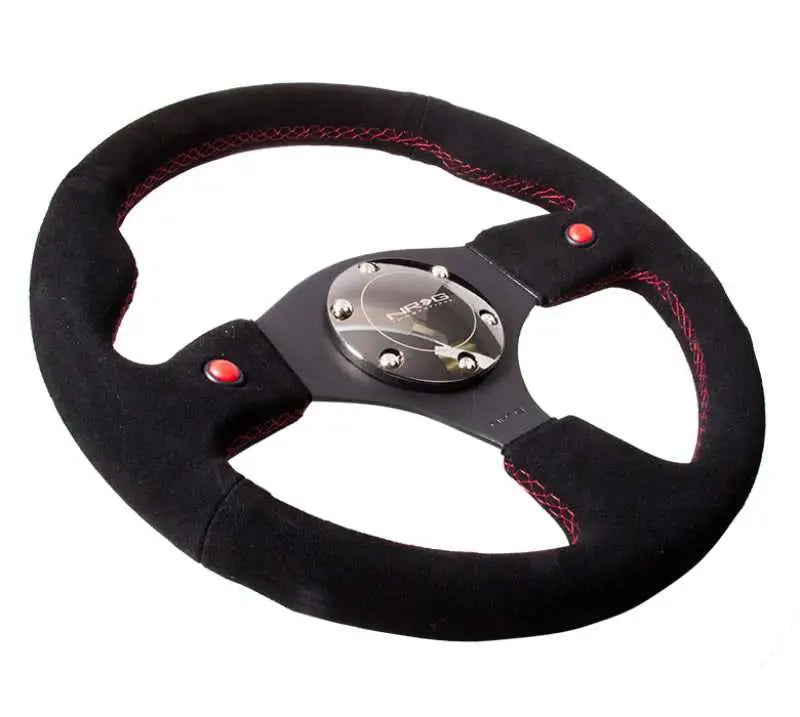 NRG Reinforced Steering Wheel (320mm) Blk Suede w/Dual Buttons 