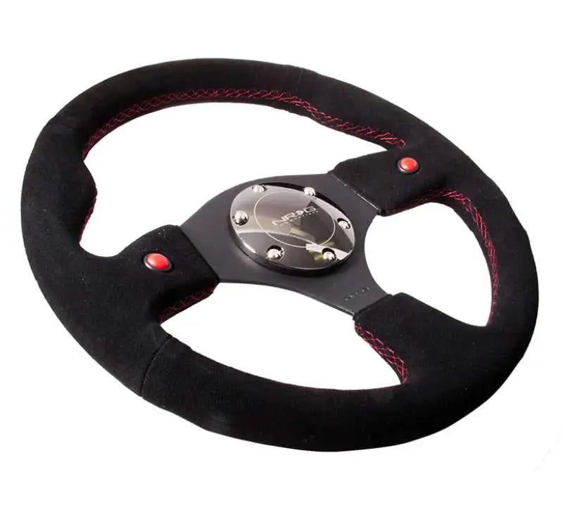 NRG Reinforced Steering Wheel (320mm) Blk Suede w/Dual Buttons 