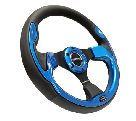 NRG Reinforced Steering Wheel (320mm) Blk w/Blue Trim 