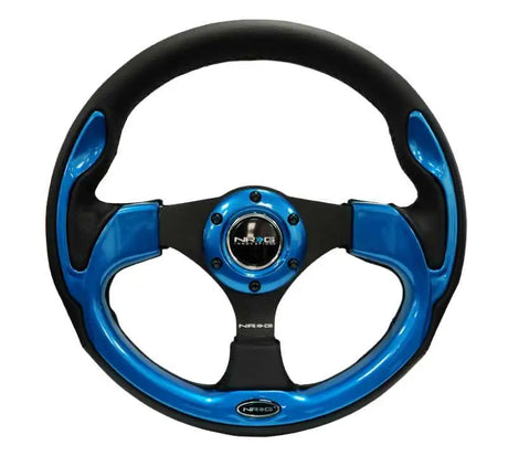 NRG Reinforced Steering Wheel (320mm) Blk w/Blue Trim 