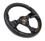 NRG Reinforced Steering Wheel (320mm) Blk w/Gloss Black Trim 