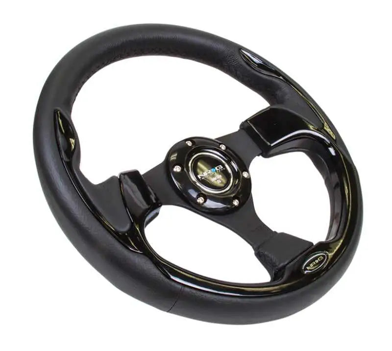 NRG Reinforced Steering Wheel (320mm) Blk w/Gloss Black Trim 