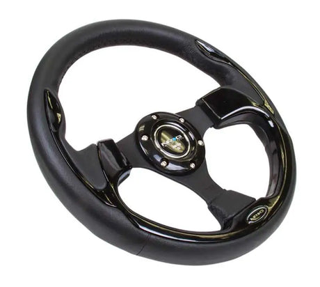 NRG Reinforced Steering Wheel (320mm) Blk w/Gloss Black Trim 
