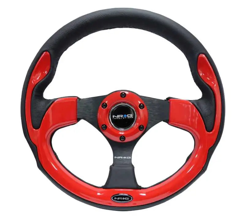 NRG Reinforced Steering Wheel (320mm) Blk w/Red Trim & 5mm 3-Spoke 
