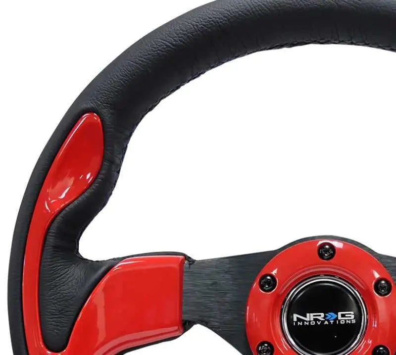 NRG Reinforced Steering Wheel (320mm) Blk w/Red Trim & 5mm 3-Spoke 