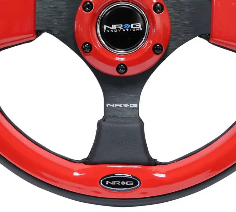NRG Reinforced Steering Wheel (320mm) Blk w/Red Trim & 5mm 3-Spoke 