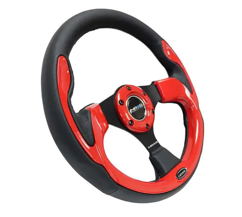 NRG Reinforced Steering Wheel (320mm) Blk w/Red Trim & 5mm 3-Spoke 