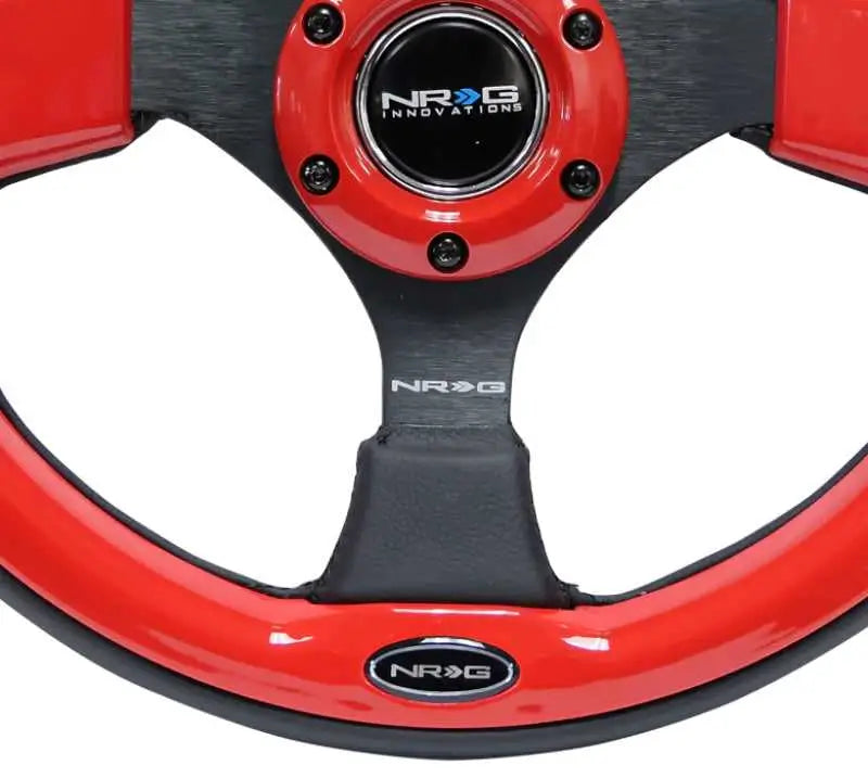 NRG Reinforced Steering Wheel (320mm) Blk w/Red Trim & 5mm 3-Spoke 
