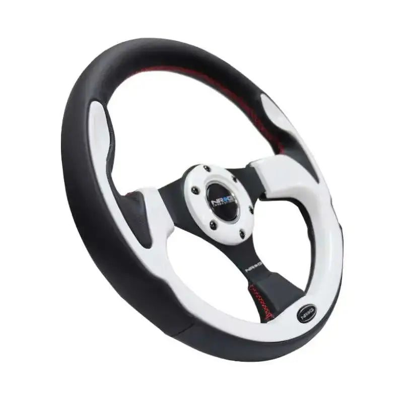 NRG Reinforced Steering Wheel (320mm) Blk w/White Trim & 4mm 3-Spoke 