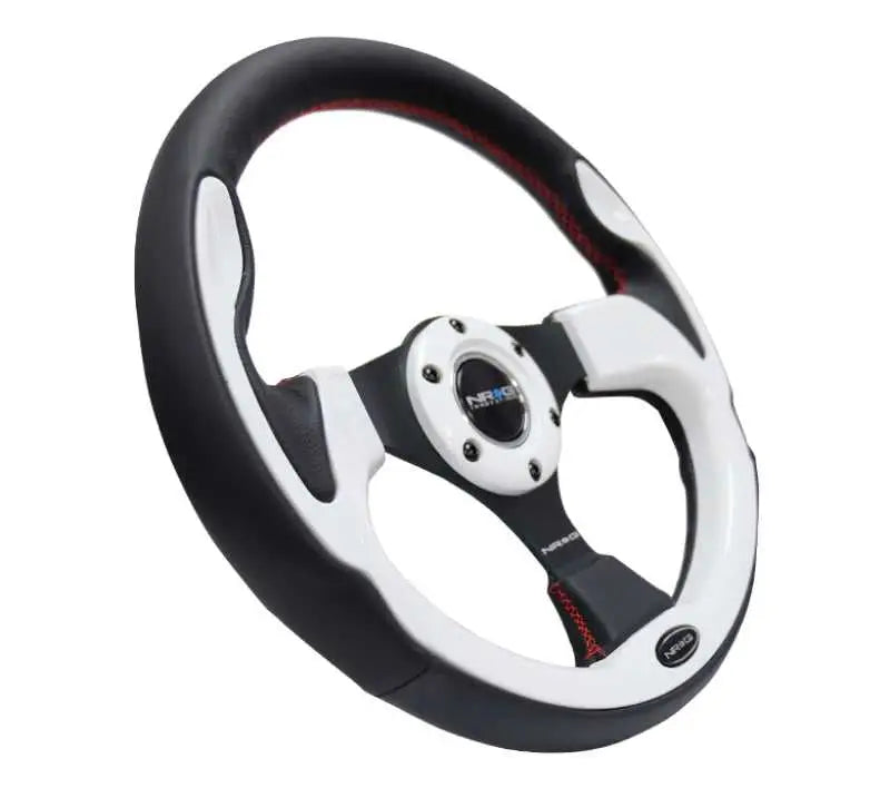 NRG Reinforced Steering Wheel (320mm) Blk w/White Trim & 4mm 3-Spoke 