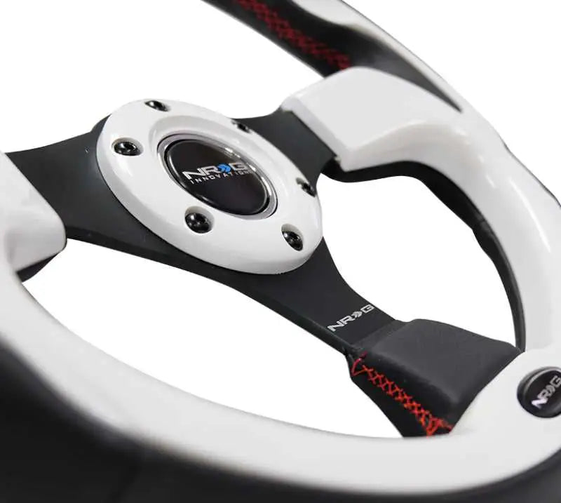 NRG Reinforced Steering Wheel (320mm) Blk w/White Trim & 4mm 3-Spoke 