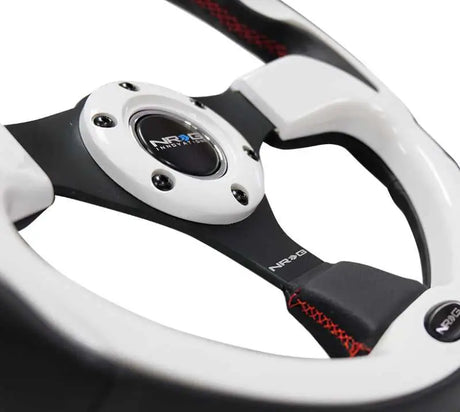 NRG Reinforced Steering Wheel (320mm) Blk w/White Trim & 4mm 3-Spoke 