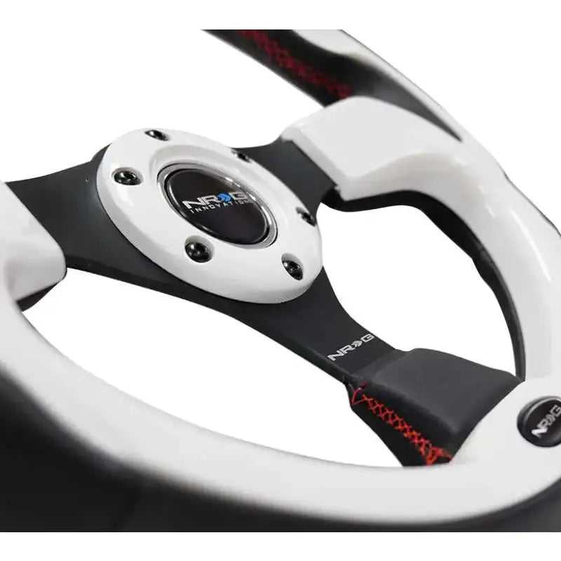NRG Reinforced Steering Wheel (320mm) Blk w/White Trim & 4mm 3-Spoke 