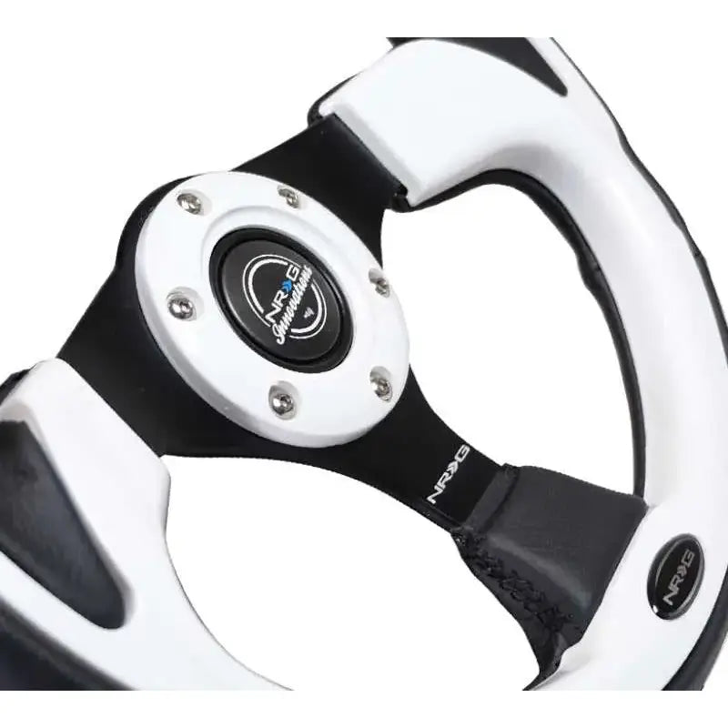 NRG Reinforced Steering Wheel (320mm) Blk w/White Trim & 4mm 3-Spoke 