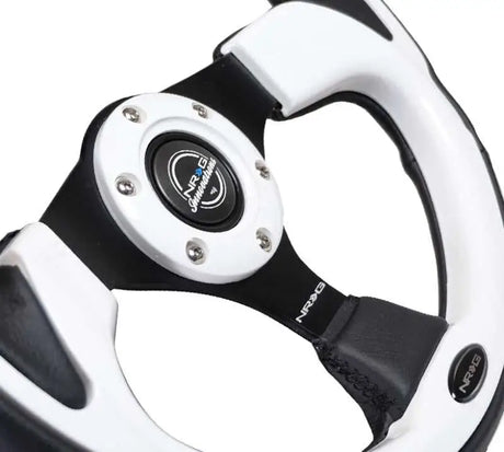 NRG Reinforced Steering Wheel (320mm) Blk w/White Trim & 4mm 3-Spoke 