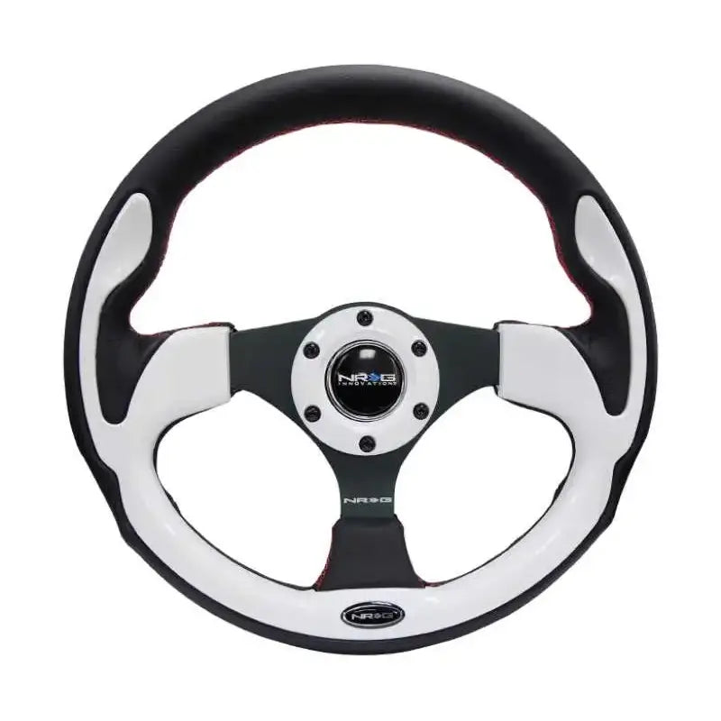 NRG NRG Reinforced Steering Wheel (320mm) Blk w/White Trim & 4mm 3-Spoke
