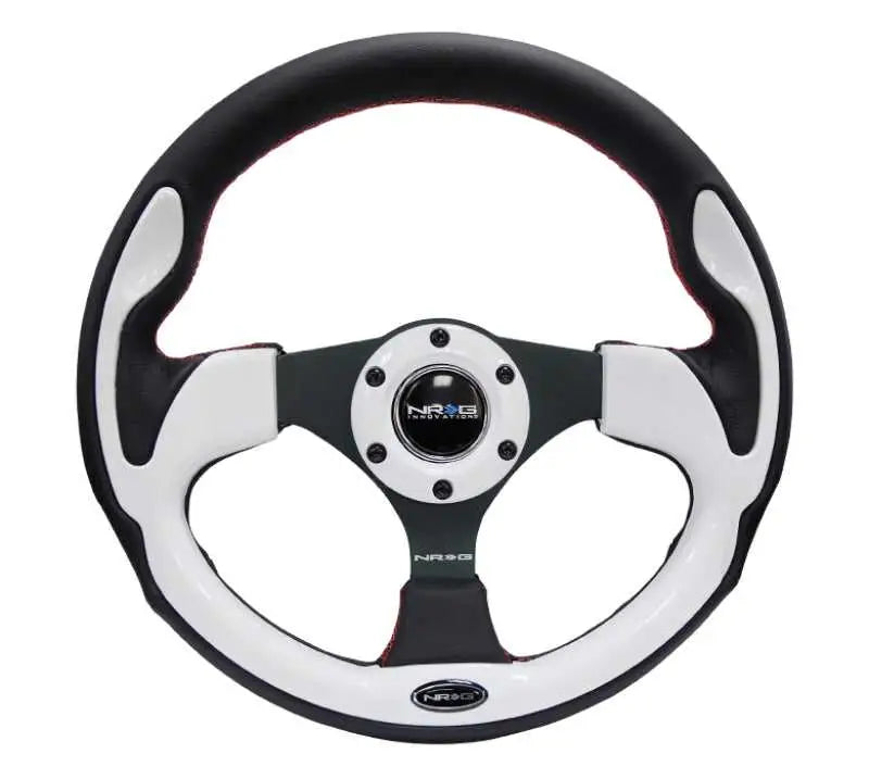 NRG NRG Reinforced Steering Wheel (320mm) Blk w/White Trim & 4mm 3-Spoke