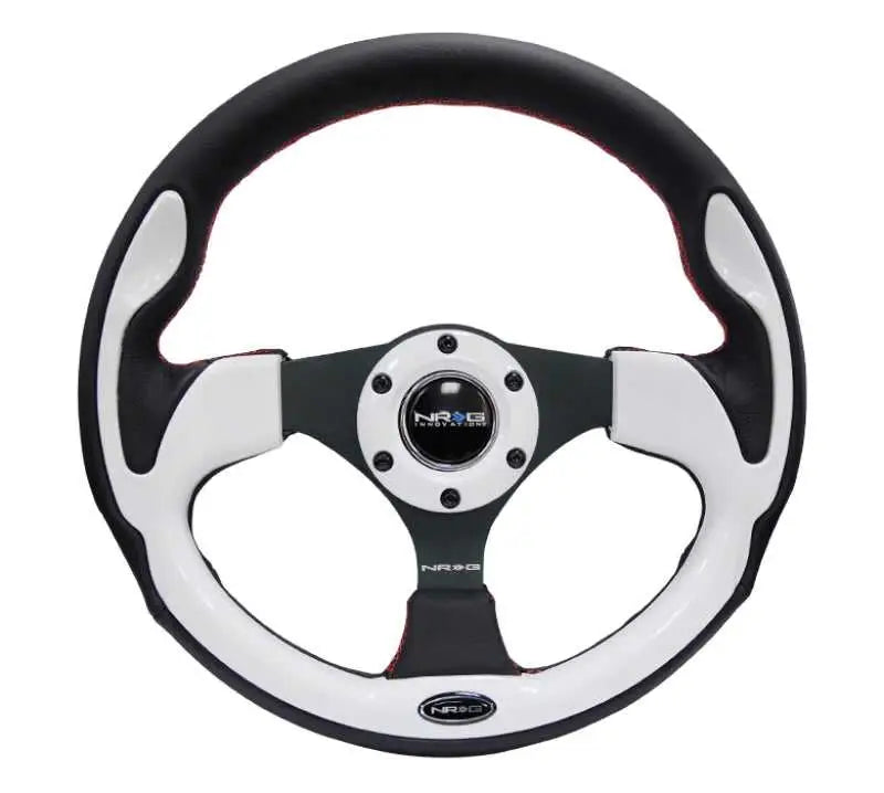 NRG Reinforced Steering Wheel (320mm) Blk w/White Trim & 4mm 3-Spoke 