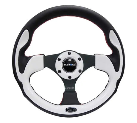 NRG Reinforced Steering Wheel (320mm) Blk w/White Trim & 4mm 3-Spoke 