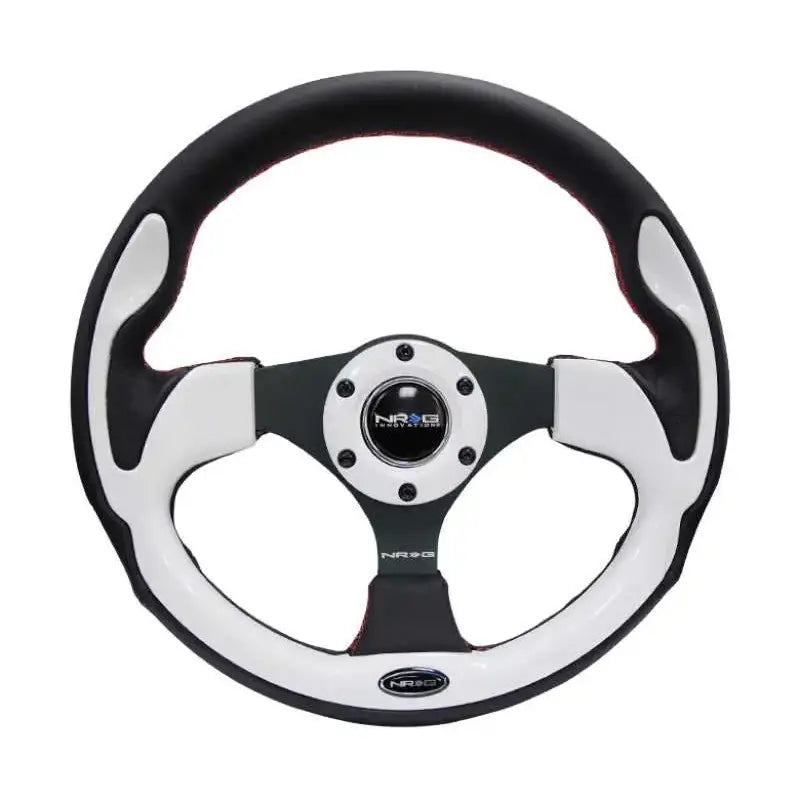 NRG Reinforced Steering Wheel (320mm) Blk w/White Trim & 4mm 3-Spoke 