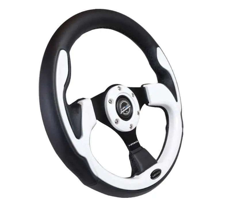 NRG Reinforced Steering Wheel (320mm) Blk w/White Trim & 4mm 3-Spoke 