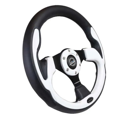 NRG Reinforced Steering Wheel (320mm) Blk w/White Trim & 4mm 3-Spoke 