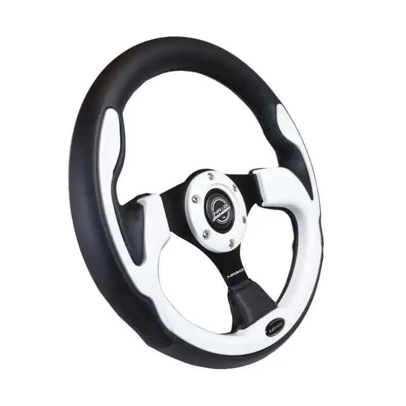 NRG Reinforced Steering Wheel (320mm) Blk w/White Trim & 4mm 3-Spoke 