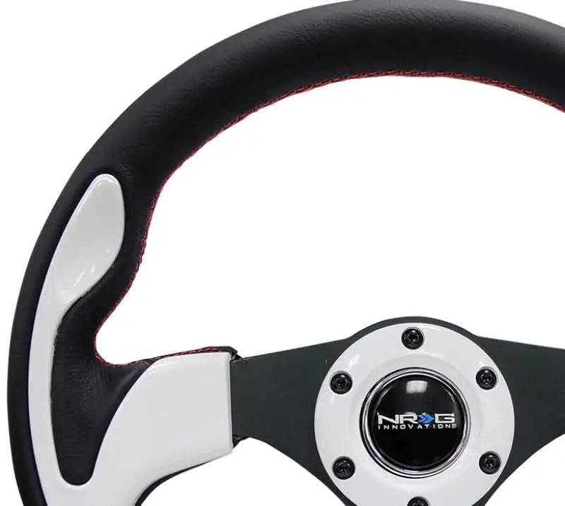 NRG Reinforced Steering Wheel (320mm) Blk w/White Trim & 4mm 3-Spoke 