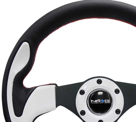 NRG Reinforced Steering Wheel (320mm) Blk w/White Trim & 4mm 3-Spoke 