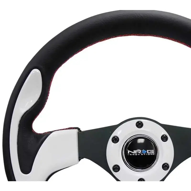 NRG Reinforced Steering Wheel (320mm) Blk w/White Trim & 4mm 3-Spoke 