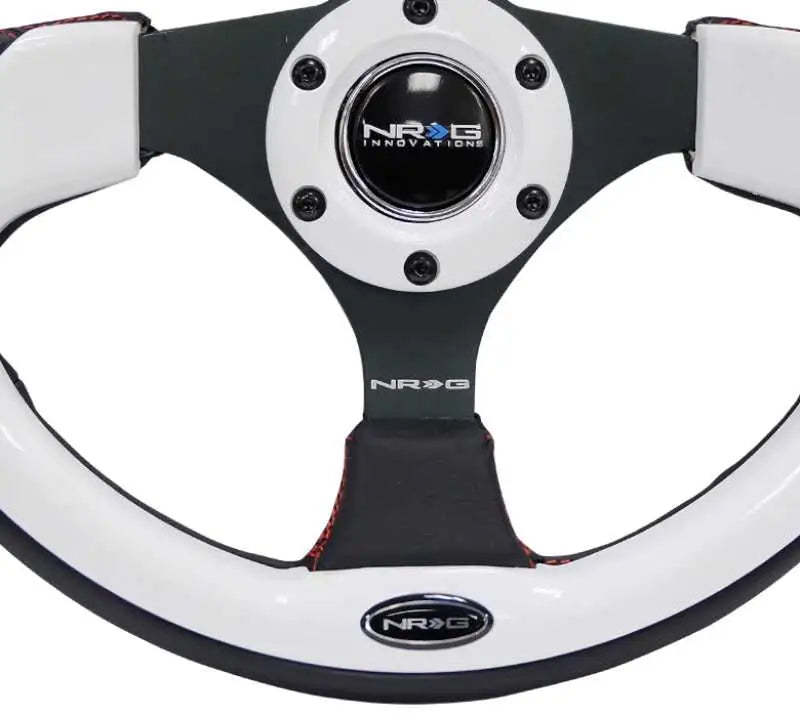 NRG Reinforced Steering Wheel (320mm) Blk w/White Trim & 4mm 3-Spoke 