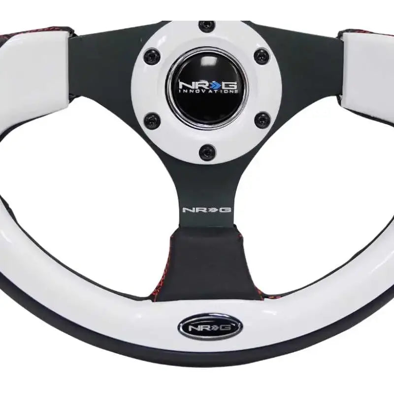 NRG Reinforced Steering Wheel (320mm) Blk w/White Trim & 4mm 3-Spoke 