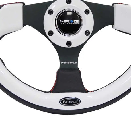 NRG Reinforced Steering Wheel (320mm) Blk w/White Trim & 4mm 3-Spoke 