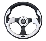NRG Reinforced Steering Wheel (320mm) Blk w/White Trim & 4mm 3-Spoke 