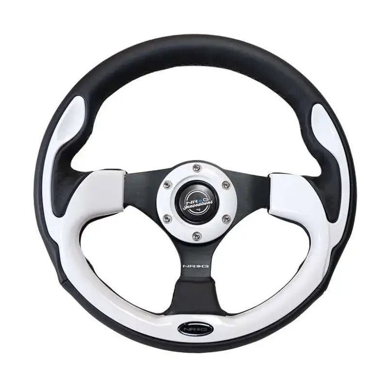 NRG Reinforced Steering Wheel (320mm) Blk w/White Trim & 4mm 3-Spoke 