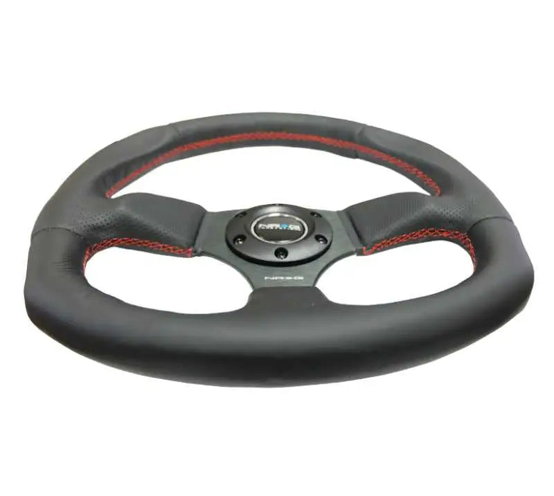 NRG Reinforced Steering Wheel (320mm Horizontal / 330mm Vertical) Leather w/Red Stitching 
