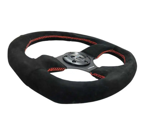 NRG Reinforced Steering Wheel (320mm Horizontal / 330mm Vertical) Suede w/Red Stitch 