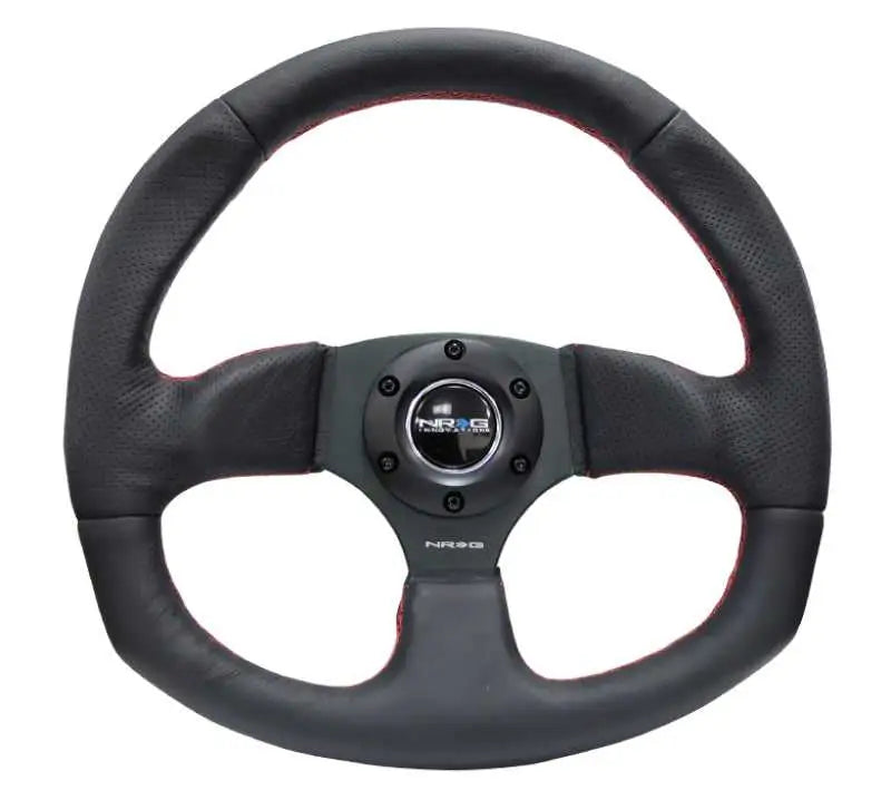 NRG Reinforced Steering Wheel (320mm Horizontal / 330mm Vertical) Leather w/Red Stitching 