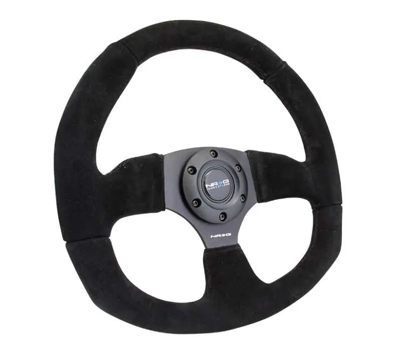 NRG Reinforced Steering Wheel (320mm Horizontal / 330mm Vertical) Black Suede w/Black Stitching 