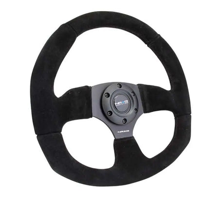 NRG Reinforced Steering Wheel (320mm Horizontal / 330mm Vertical) Black Suede w/Black Stitching 