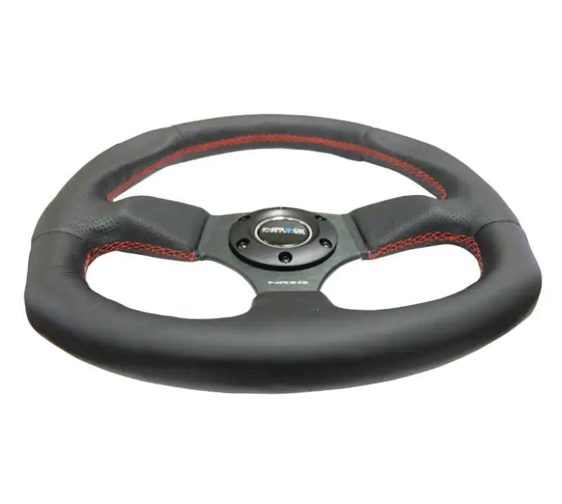 NRG Reinforced Steering Wheel (320mm Horizontal / 330mm Vertical) Leather w/Red Stitching 