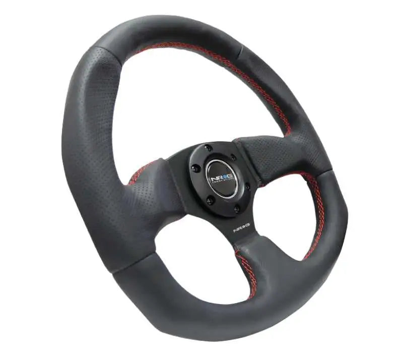 NRG Reinforced Steering Wheel (320mm Horizontal / 330mm Vertical) Leather w/Red Stitching 