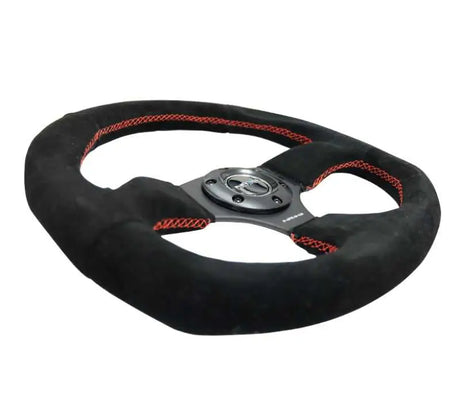 NRG Reinforced Steering Wheel (320mm Horizontal / 330mm Vertical) Suede w/Red Stitch 