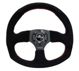 NRG Reinforced Steering Wheel (320mm Horizontal / 330mm Vertical) Suede w/Red Stitch 